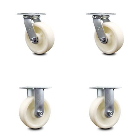 Service Caster 6 Inch Nylon Caster Set with Ball Bearings 2 Swivel 2 Rigid SCC-30CS620-NYB-2-R-2